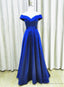 Royal Blue Satin A-line Simple Off Shoulder Prom Dress, Blue Bridesmaid Dress