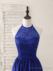 Royal Blue Satin Beads Short Prom Dress Blue Homecoming Dress