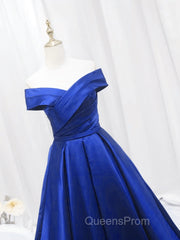 Royal Blue Satin Sweetheart Off Shoulder Long Formal Dress, A-Line Evening Prom Dress