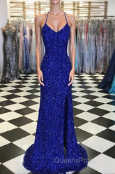 Royal Blue Sequin Mermaid Evening Prom Dress