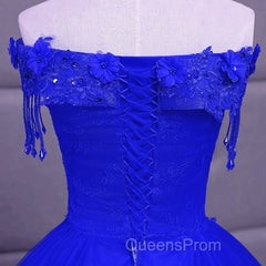 Royal Blue Sequins Beaded Tulle Sweet 16 Dress, Royal Blue Long Formal Dress