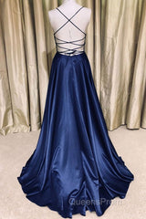 Royal Blue V Neck Backless Satin Long Evening Prom Dress, Royal Blue Formal Dress, Backless Royal Blue Evening Dress