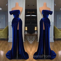 Royal Blue Velvet Trumpet Mermaid Evening Prom Dress With Slit