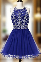 Royal Bule Tulle Homecoming Dress Short Evening Prom Gowns