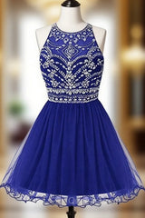 Royal Bule Tulle Homecoming Dress Short Evening Prom Gowns