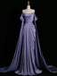 Royal Purple A-Line Off Shoulder Satin Long Classy Prom Dress Classy Evening Dress