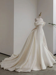 Elegant Ivory Wedding Dresses with Detachable Train Mermaid Bridal Gowns