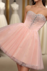 Pink A Line Sweetheart Neck Short Evening Prom Dress, Homecoming Dress