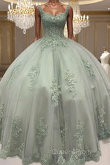 Sage Corset Ball Gown Appliques Tulle Dress