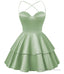 Sage Green Satin Homecoming Dress Sweetheart Neck Tiered Short Graduation Dresses