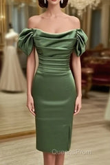Sage Green Satin Ruched Midid Satin Dress