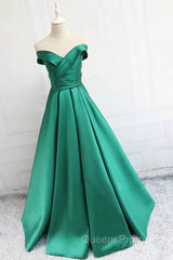 Satin A-line Off-the-Shoulder Evening Dress,Elegant Long Evening Prom Dress,Graduation Dress
