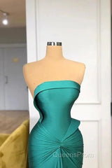 Satin Green Trumpet Mermaid Strapless Ruched Evening Prom Dress
