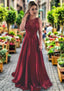 Satin Prom Dresses A-Line/Princess Scoop Neck Sweep Train With Appliqued