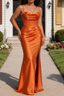 Satin Spaghetti Straps Orange Prom Dress with Corset