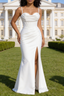 Satin Spaghetti Straps White Prom Dress with Corset