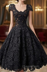 Scoop Knee-Length Cap Sleeves Ball Gown Lace Homecoming Dress
