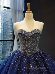 Sequined Navy Blue Quinceanera Dress Ball Gown Dress