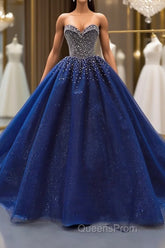 Sequined Navy Blue Quinceanera Dress Ball Gown Dress