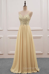 Sequined Spaghetti Straps Chiffon Long Evening Prom Dress