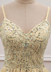 Sequined Spaghetti Straps Chiffon Long Evening Prom Dress