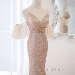 Sequins And Tulle Mermaid Long Party Dress Evening Prom Dress, Off Shoulder Formal Dress