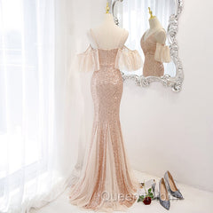Sequins And Tulle Mermaid Long Party Dress Evening Prom Dress, Off Shoulder Formal Dress
