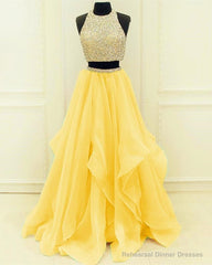 Sequins Beaded Organza Layered Two Piece Ball Gowns Prom Dresses,Wedding Party Dresses