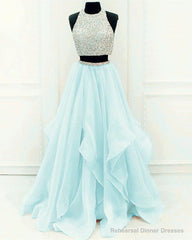 Sequins Beaded Organza Layered Two Piece Ball Gowns Prom Dresses,Wedding Party Dresses