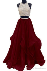 Sequins Beaded Organza Layered Two Piece Ball Gowns Prom Dresses,Wedding Party Dresses