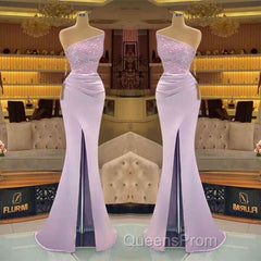Sequins Formal Dress Light Purple Mermaid Evening Prom Dress Long Slit Strapless