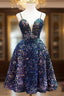 Sequins V-Neckline Short Straps Homecoming Dress, Short Sequins Evening Prom Dress