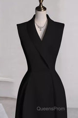 Sexy A Line Black Satin Party Dress Long Evening Prom Dress