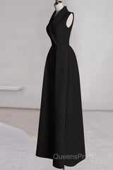 Sexy A Line Black Satin Party Dress Long Evening Prom Dress