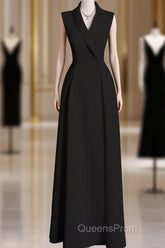 Sexy A Line Black Satin Party Dress Long Evening Prom Dress