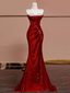 Sexy Mermaid Burgundy Sequin Long Classy Prom Dress
