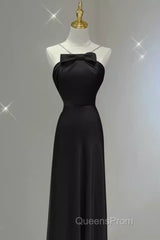 Sexy A Line Halter Long Black Satin Evening Prom Dress