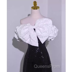 Sexy A Line Off The Shoulder Long Black Sequin Evening Prom Dress