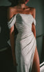 Sexy A Line Off The Shoulder Long Classy Prom Dress Slit Sequin Prom Dress