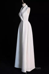 Sexy A Line Satin Party Dress Long White Evening Prom Dress