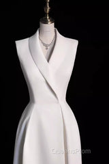 Sexy A Line Satin Party Dress Long White Evening Prom Dress