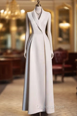 Sexy A Line Satin Party Dress Long White Evening Prom Dress