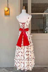 Sexy A Line Square Neckline Sleeveless WomenS Red Floral Holiday Dress Vacation Dress Birthday Dress