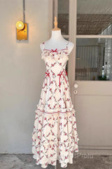 Sexy A Line Square Neckline Sleeveless WomenS Red Floral Holiday Dress Vacation Dress Birthday Dress