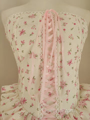 Sexy A Line Strapless Floral Holiday Dress Travel Vacation Dress Short Chiffon Birthday Dress