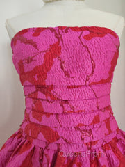Sexy A Line Strapless Satin Pink Floral Vacation Dress Short Birthday Dress