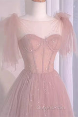 Sexy A Line Straps Neckline Long Pink Evening Prom Dress