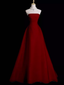 Sexy A Line Strapless Sleeveless Burgundy Long Classy Prom Dress