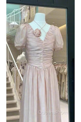 Sexy A Line V Neckline Pink Chiffon Beach Dress WomenS Vacation Dress