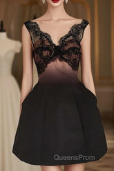 Sexy A Line V Neckline Satin Lace Vacation Dress Short Birthday Dress